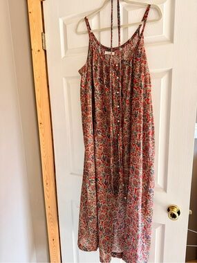 Doen Red Floral Maxi Dress with Cream Accents